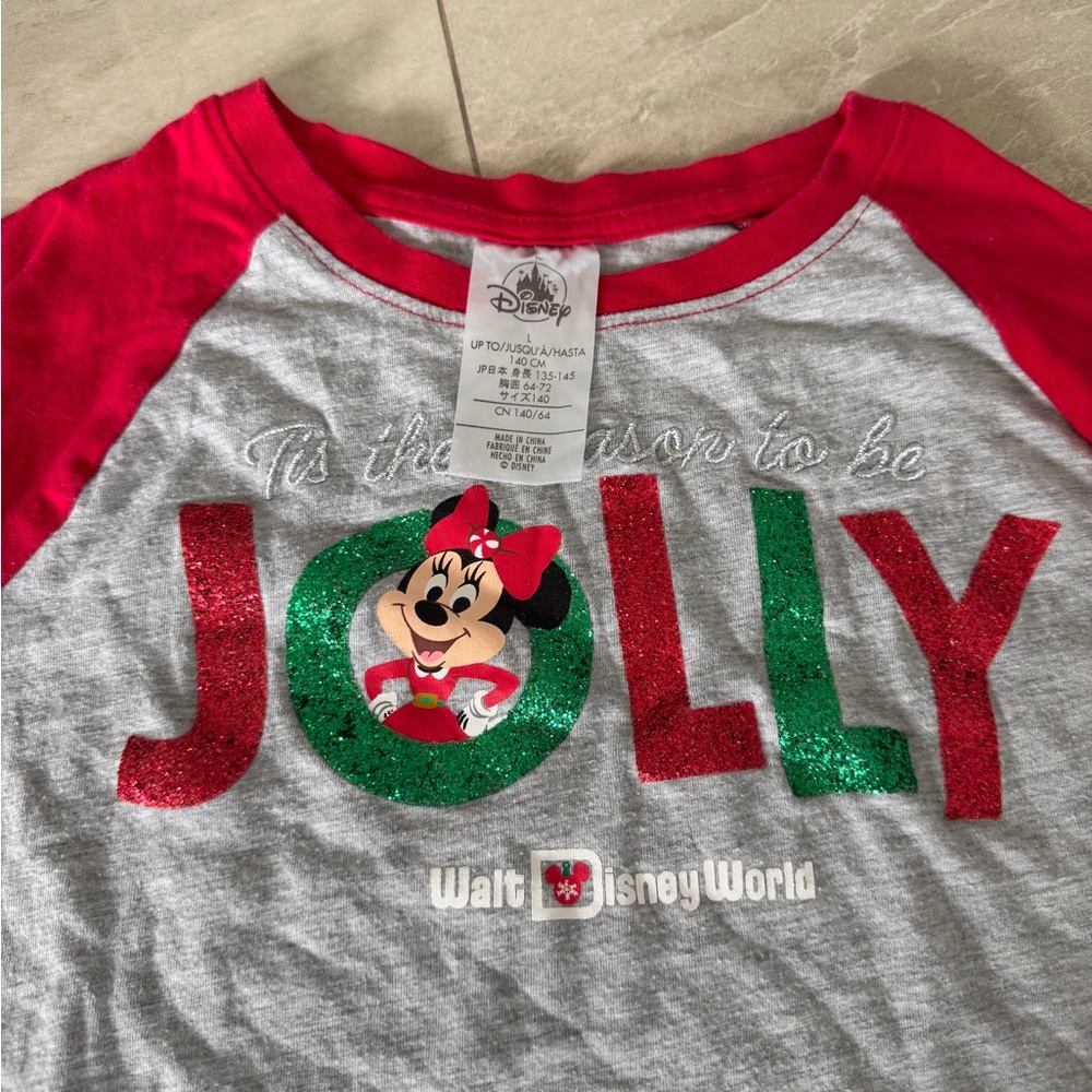 Disney Red and Green Minnie Mouse Holiday Tee